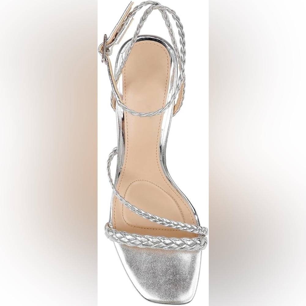 Braided Metallic Silver Ankle-Strap Heels Sandals- size 9
